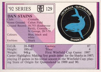 1992 Regina NSW Rugby League #129 Dan Stains Back